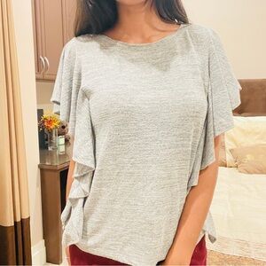 Grey top with ruffle sleeves